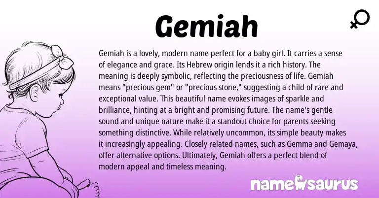 Infographic about Gemiah name meaning, Gemiah is a name from Hebrew origin(s).