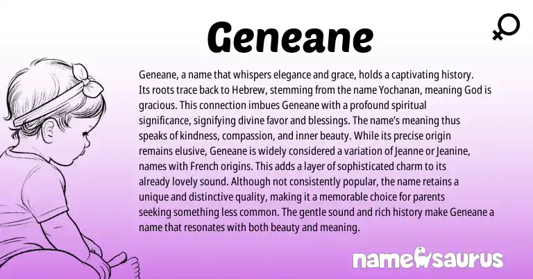 Infographic about Geneane name meaning, Geneane is a name from Hebrew origin(s).