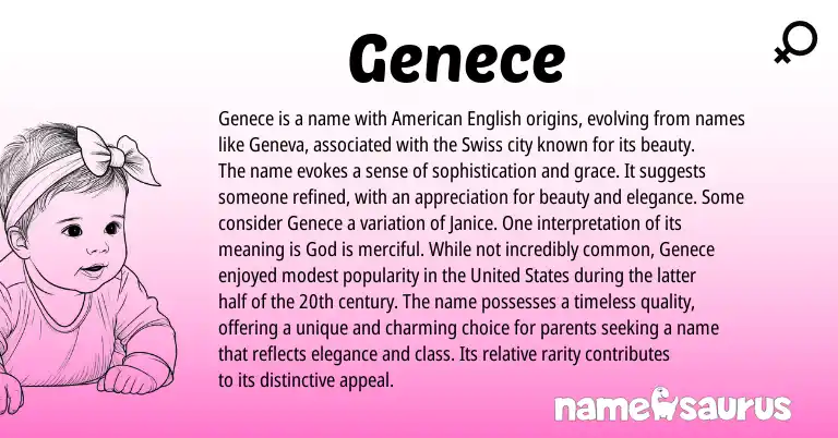 Infographic about Genece name meaning, Genece is a name from United States, English origin(s).