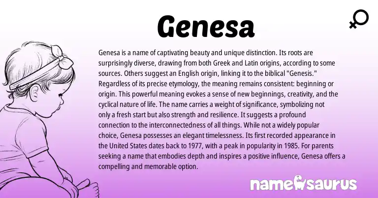 Infographic about Genesa name meaning, Genesa is a name from Greek, Latin origin(s).