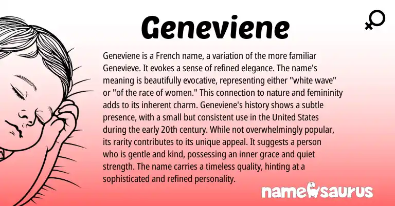 Infographic about Geneviene name meaning, Geneviene is a name from French origin(s).