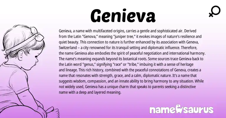 Infographic about Genieva name meaning, Genieva is a name from Latin origin(s).