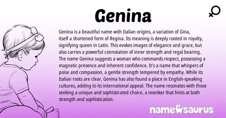 Infographic about Genina name meaning, Genina is a name from Latin, Italian origin(s).