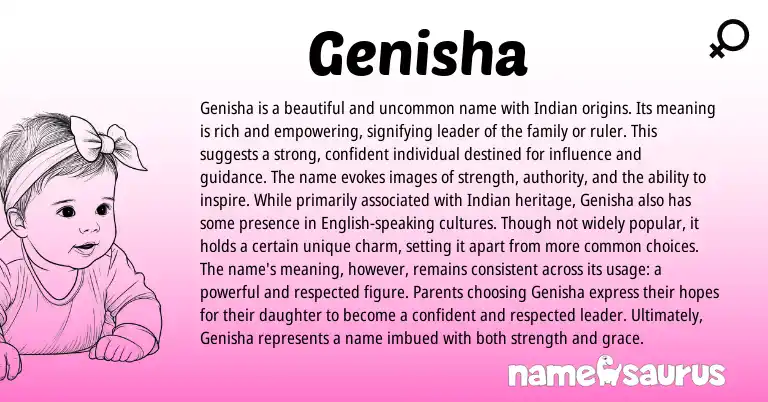 Infographic about Genisha name meaning, Genisha is a name from Indian origin(s).