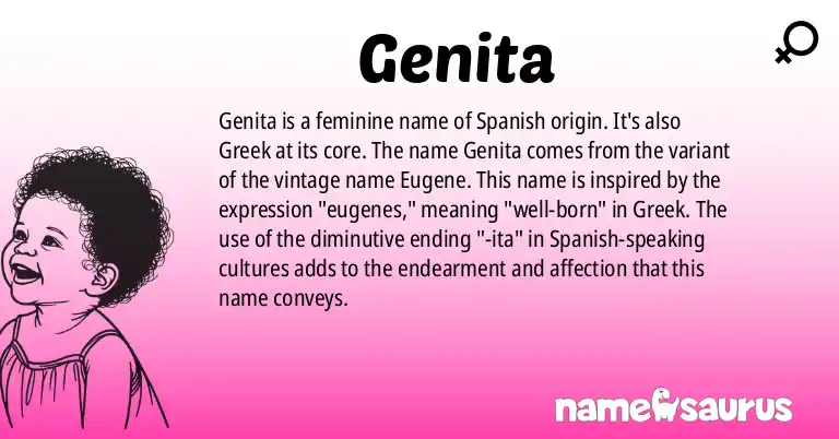 Infographic about Genita name meaning, Genita is a name from Spanish, Greek origin(s).