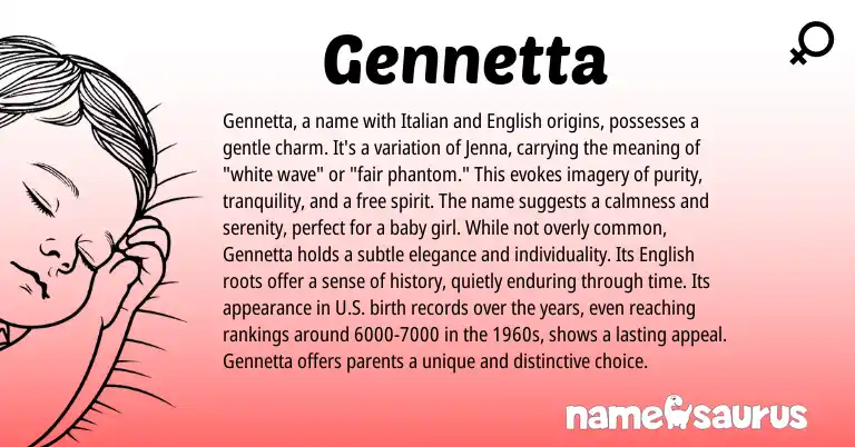 Infographic about Gennetta name meaning, Gennetta is a name from Italian, English origin(s).