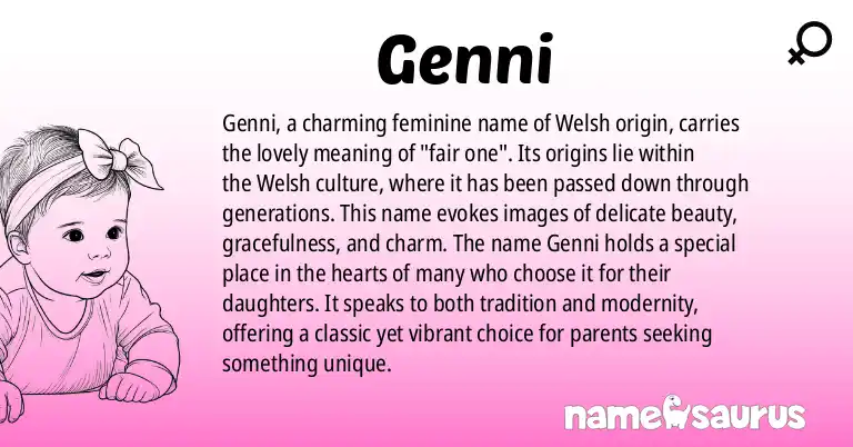 Infographic about Genni name meaning, Genni is a name from Welsh origin(s).