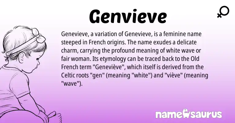Infographic about Genvieve name meaning, Genvieve is a name from French, Celtic, Old French origin(s).