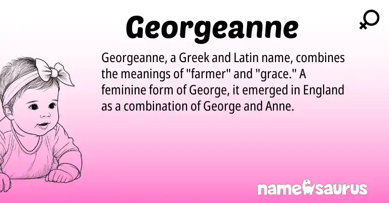 Infographic about Georgeanne name meaning, Georgeanne is a name from England, Latin, Greek origin(s).