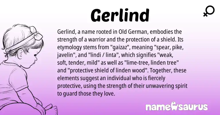 Infographic about Gerlind name meaning, Gerlind is a name from Old German origin(s).