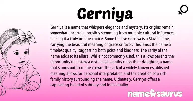 Infographic about Gerniya name meaning, Gerniya is a name from Slavic origin(s).