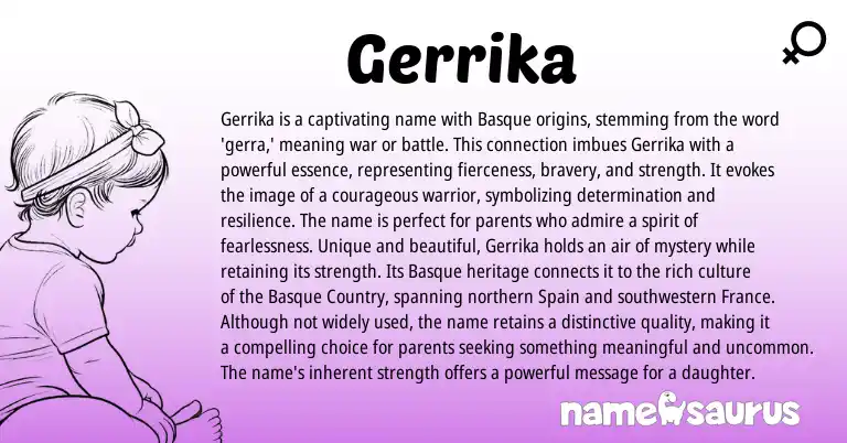 Infographic about Gerrika name meaning, Gerrika is a name from Basque, American origin(s).
