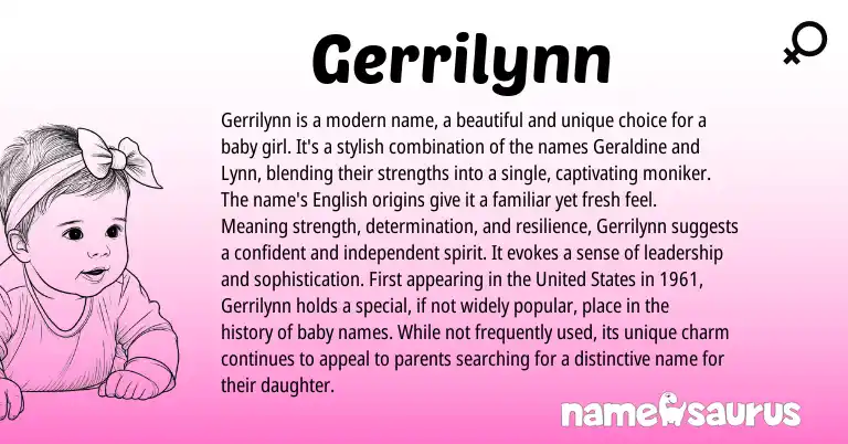Infographic about Gerrilynn name meaning, Gerrilynn is a name from American origin(s).