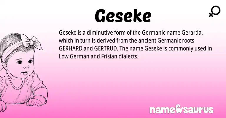 Infographic about Geseke name meaning, Geseke is a name from Frisian, Low German, Germanic origin(s).