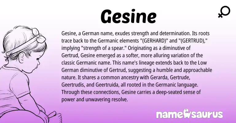 Infographic about Gesine name meaning, Gesine is a name from German, Low German, Germanic origin(s).