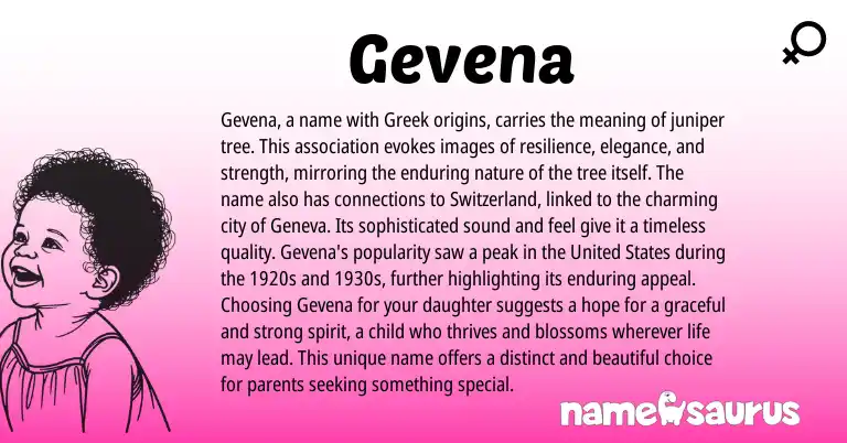 Infographic about Gevena name meaning, Gevena is a name from Greek origin(s).