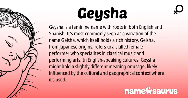 Infographic about Geysha name meaning, Geysha is a name from English (American), Spanish (Latin American) origin(s).