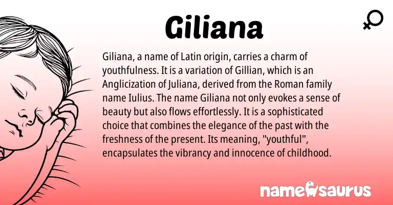 Infographic about Giliana name meaning, Giliana is a name from Roman, Latin origin(s).