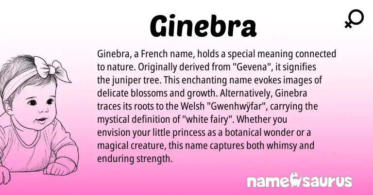 Infographic about Ginebra name meaning, Ginebra is a name from French, Welsh origin(s).