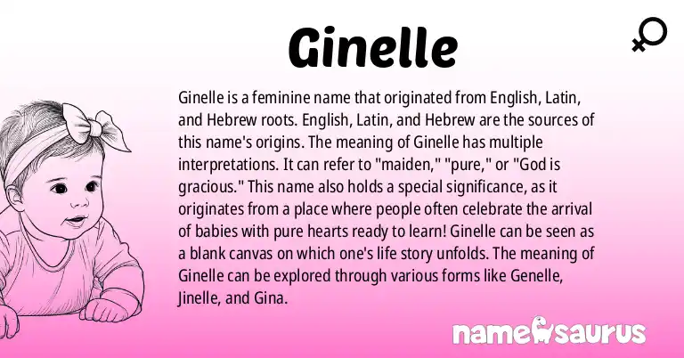 Infographic about Ginelle name meaning, Ginelle is a name from English, Latin, Hebrew origin(s).