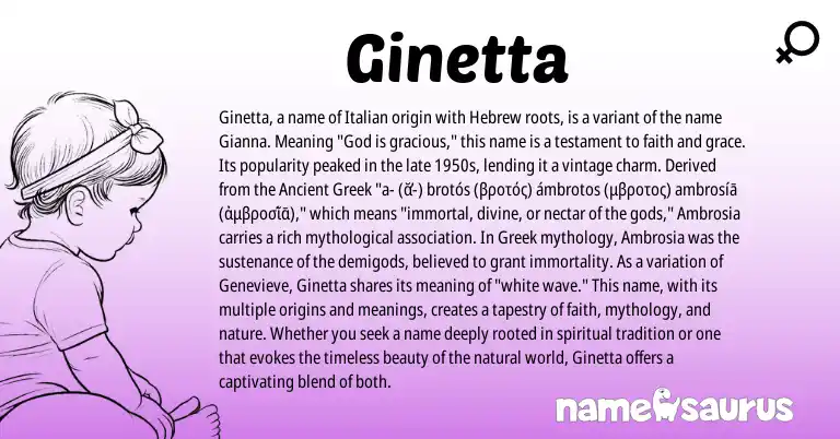 Infographic about Ginetta name meaning, Ginetta is a name from Ancient Greek, Greek, Hebrew, Italian origin(s).