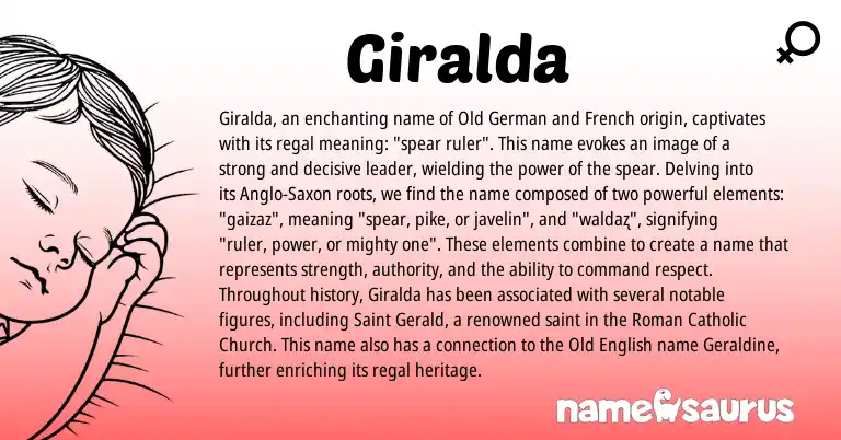 Infographic about Giralda name meaning, Giralda is a name from Anglo-Saxon, French, Roman, Old German, Old English origin(s).