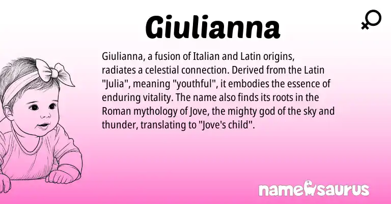 Infographic about Giulianna name meaning, Giulianna is a name from Roman, Latin, Italian origin(s).