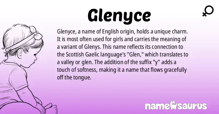 Infographic about Glenyce name meaning, Glenyce is a name from English origin(s).