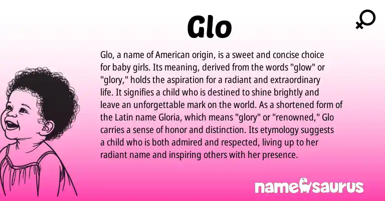 Infographic about Glo name meaning, Glo is a name from Latin, American origin(s).