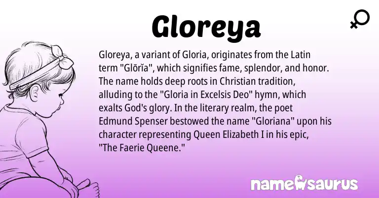 Infographic about Gloreya name meaning, Gloreya is a name from Latin origin(s).