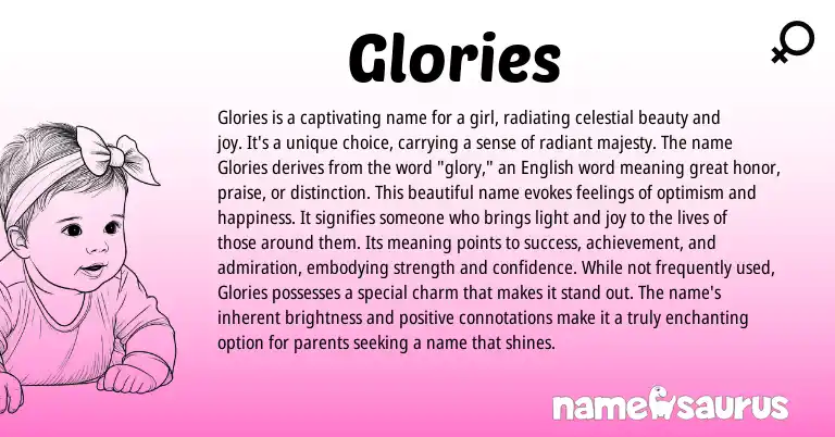 Infographic about Glories name meaning, Glories is a name from English origin(s).