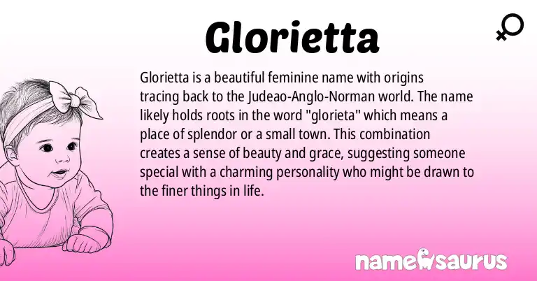 Infographic about Glorietta name meaning, Glorietta is a name from Judeo-Anglo-Norman origin(s).