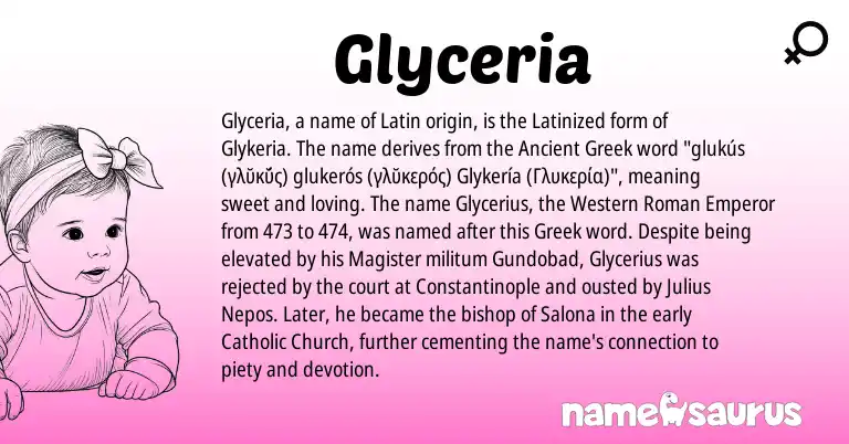 Infographic about Glyceria name meaning, Glyceria is a name from Roman, Ancient Greek, Latin, Greek origin(s).