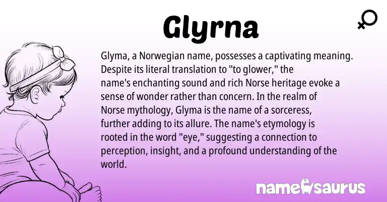 Infographic about Glyrna name meaning, Glyrna is a name from Norwegian, Norse origin(s).