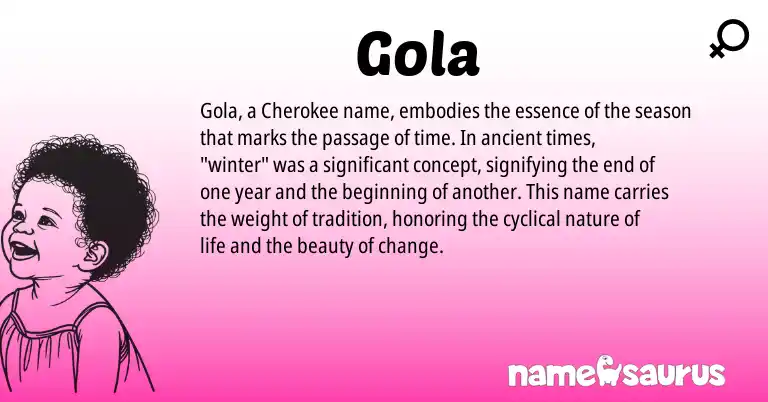 Infographic about Gola name meaning, Gola is a name from Cherokee origin(s).