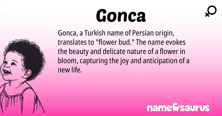 Infographic about Gonca name meaning, Gonca is a name from Persian, Turkish origin(s).