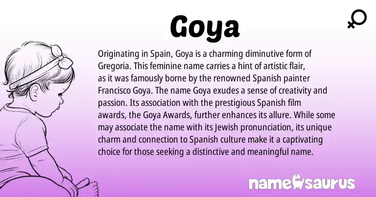 Infographic about Goya name meaning, Goya is a name from Spain, Spanish, Jewish origin(s).