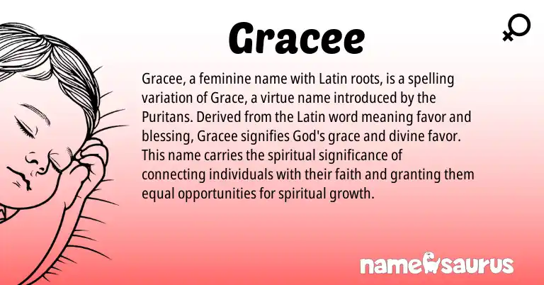 Infographic about Gracee name meaning, Gracee is a name from Latin origin(s).