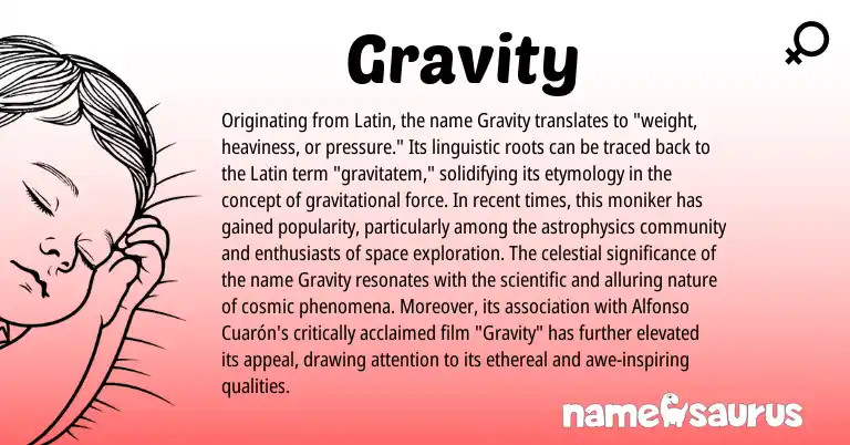 Infographic about Gravity name meaning, Gravity is a name from Latin origin(s).