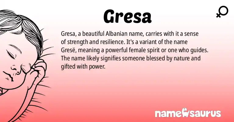 Infographic about Gresa name meaning, Gresa is a name from Albanian origin(s).