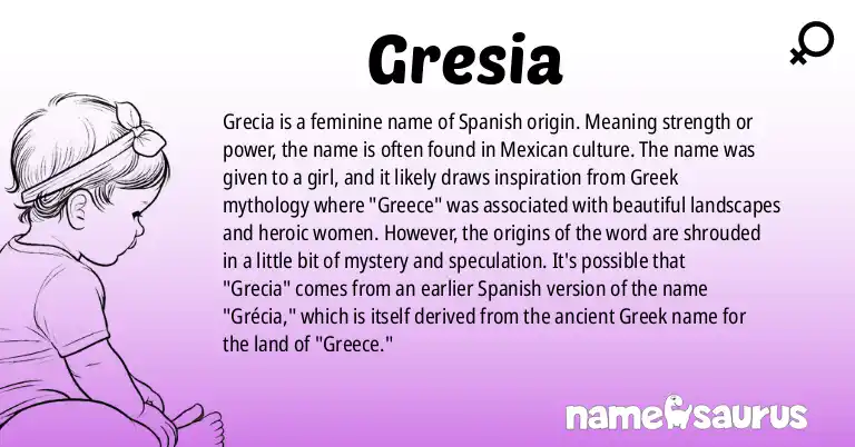 Infographic about Gresia name meaning, Gresia is a name from Spanish (Mexican) origin(s).