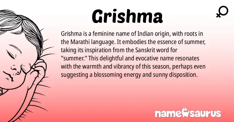 Infographic about Grishma name meaning, Grishma is a name from Indian, Marathi origin(s).