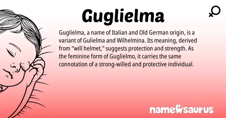Infographic about Guglielma name meaning, Guglielma is a name from Old German, Italian origin(s).