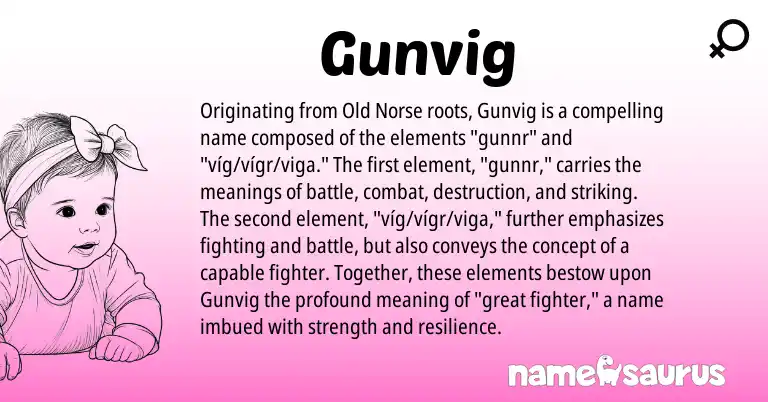 Infographic about Gunvig name meaning, Gunvig is a name from Old Norse origin(s).