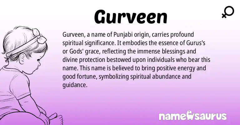 Infographic about Gurveen name meaning, Gurveen is a name from Punjabi origin(s).