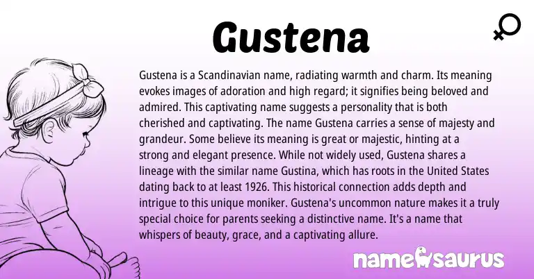 Infographic about Gustena name meaning, Gustena is a name from Scandinavian origin(s).