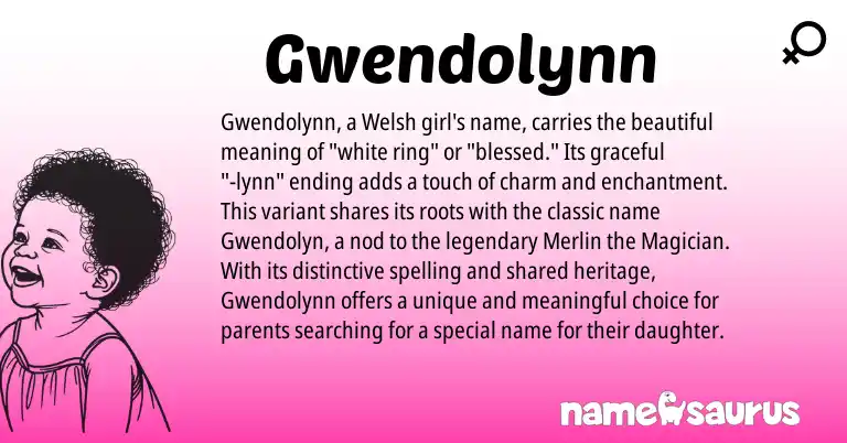 Infographic about Gwendolynn name meaning, Gwendolynn is a name from Welsh origin(s).