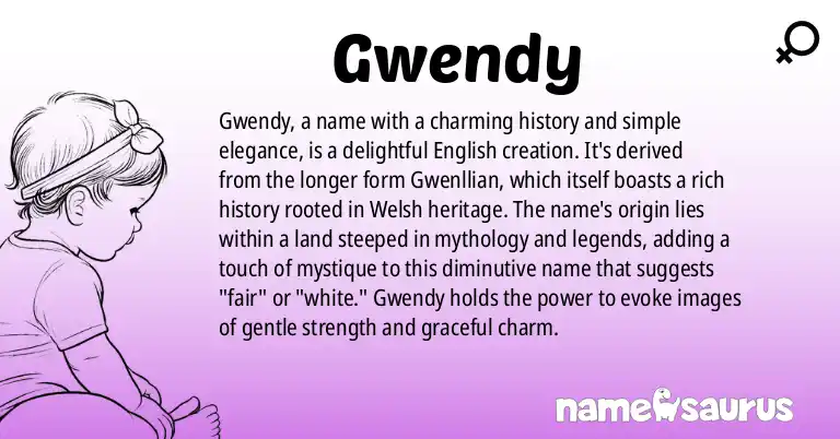 Infographic about Gwendy name meaning, Gwendy is a name from English origin(s).