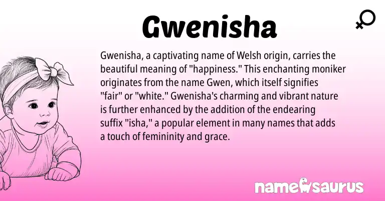 Infographic about Gwenisha name meaning, Gwenisha is a name from Welsh origin(s).