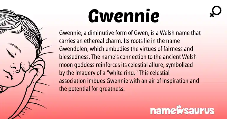 Infographic about Gwennie name meaning, Gwennie is a name from Welsh origin(s).